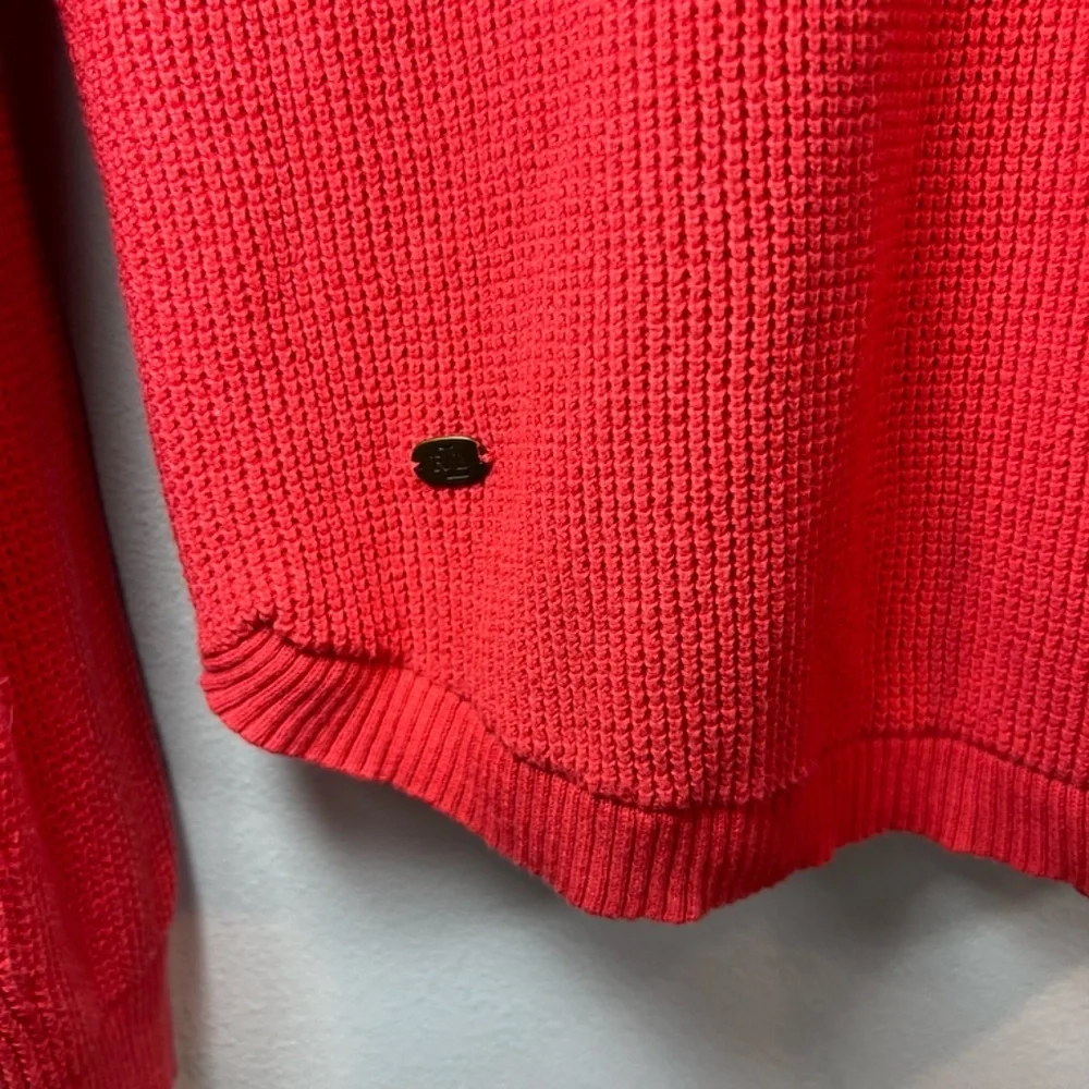Lauren Ralph Lauren Hooded Waffle Knit Sweater Top Shirt Orange  Sz Small Petite